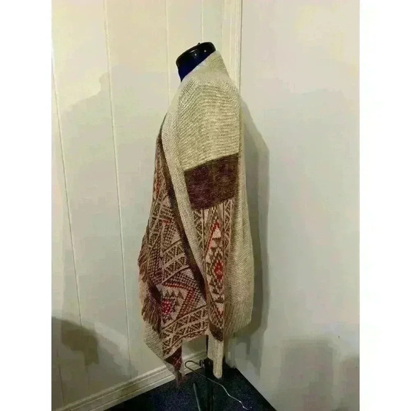 Lucky Cardigan Aztec Southwestern Fringe Asymetrical Open Sweater Womens  Large - Picture 3 of 11